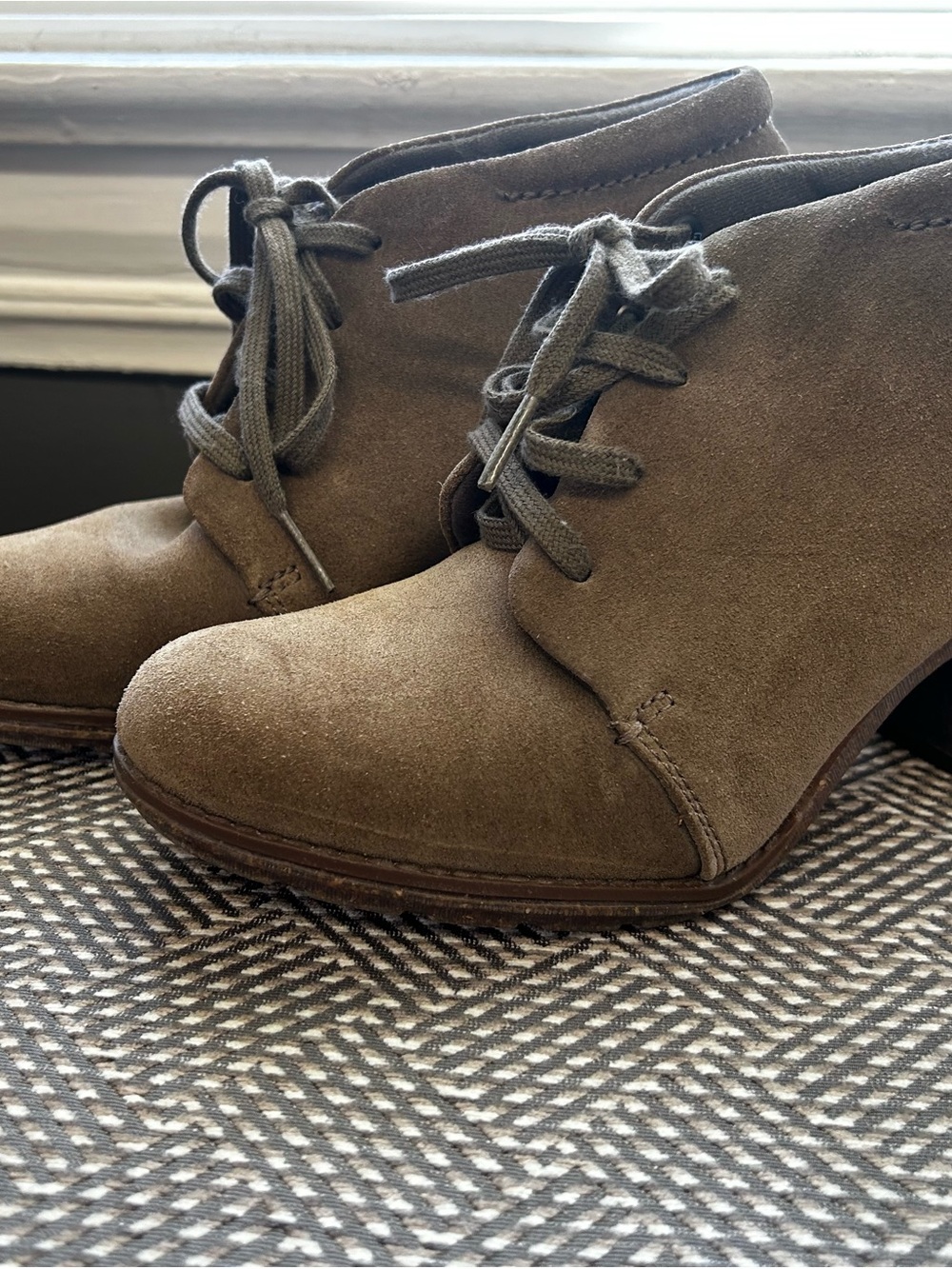 Clarks Taupe Suede Lace-Up Ankle Booties